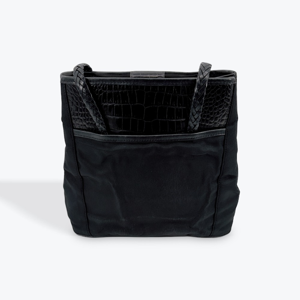 Brighton‎ Black Purse Croc Embossed Leather Accents Woven Handles
